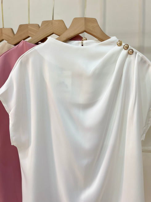 Women Elegant O-Neck Satin Casual Tops